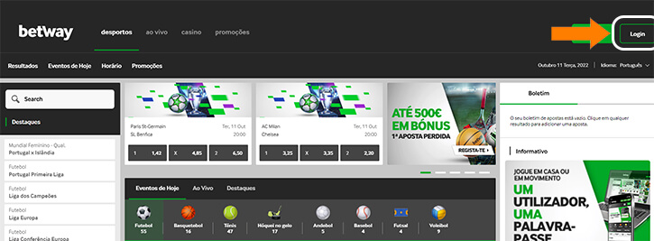 Fazer Login na Betway