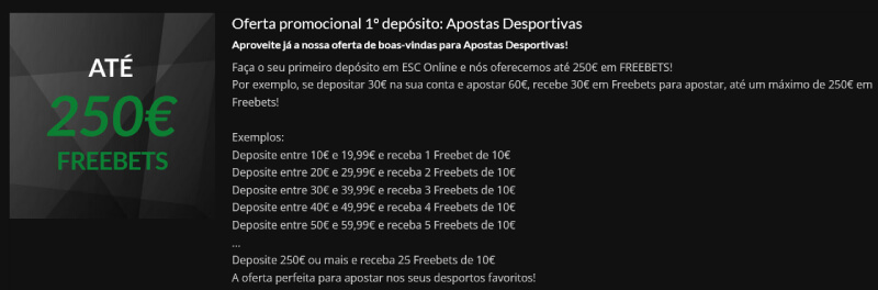 Freebets até 250€ para Apostas na ESC